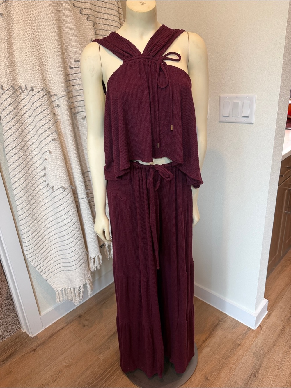 Free People Maroon Wide-Leg Pant Set